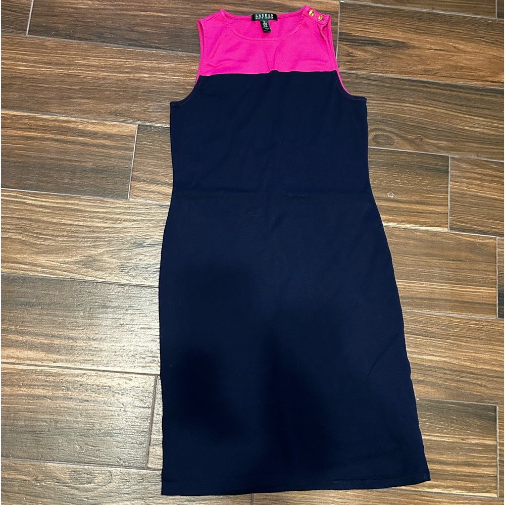 Lauren Ralph Lauren Ladies Sleeveless Shift Dress Size M Pink‎ Blue Colorblock